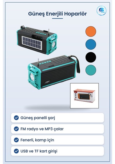 Bluetooth Hoparlör Güneş Enerjili Fm Radyo Usb Tf Mp3 Çalar Fener