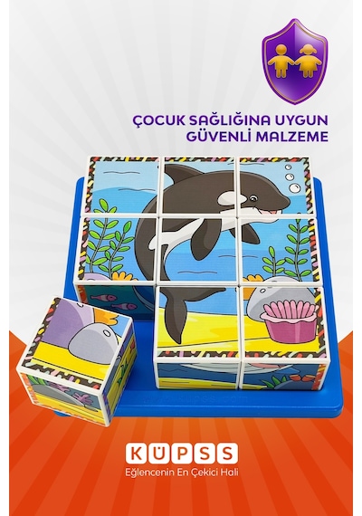 6 Farklı Deniz Hayvanları Eğitici 3d Küp Puzzle 3 4 5 6 Yaş