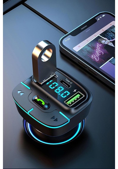 Pdateknoloj F9 Araç Fm Transmitter 5.3 Bluetooth Araç Kiti Usb Type-c Hızlı Şarj Çıkışlı Çakmaklık Girişli F9