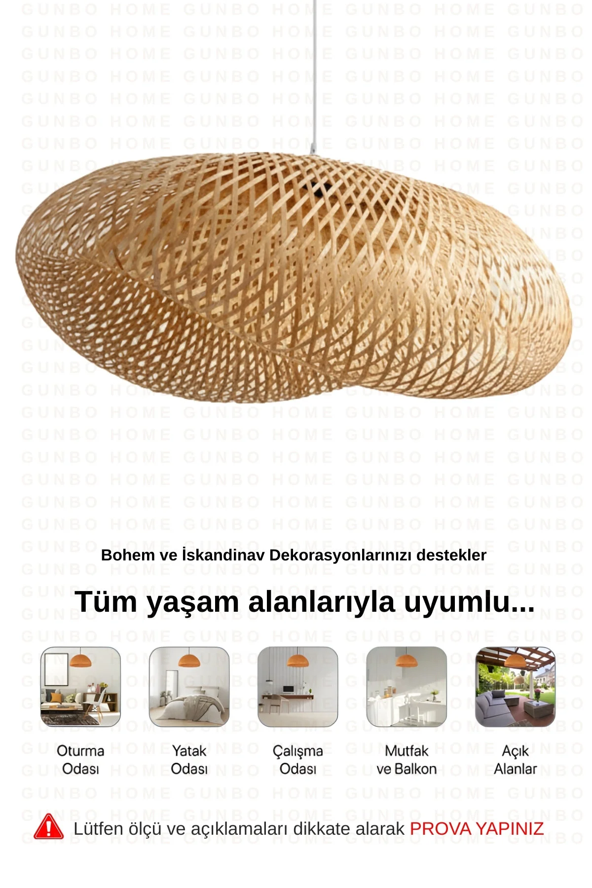 Bohem Bambu Bulut Sarkıt Avize Lamba 60cm - Iskandinav, Modern, Bohem, Rattan Aydınlatma Bej