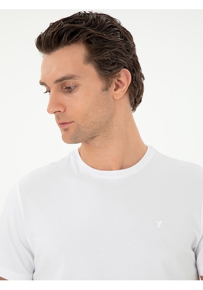 Beyaz Slim Fit Bisiklet Yaka Merserize Basic T-shirt 15841036