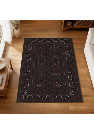 Kartela Halı Afgan Halı Jüt Taban Dokuma Halı Antrasit - 80 X 120 Cm