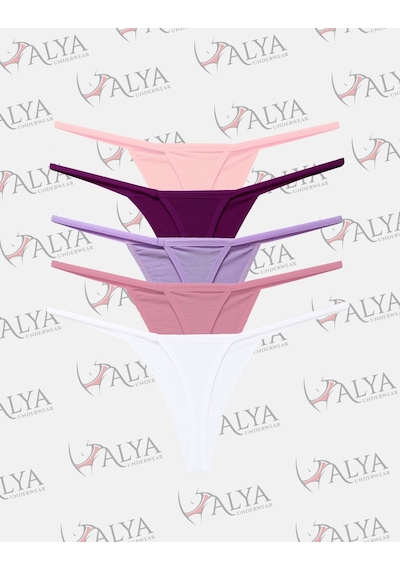 Alya Underwear Kadın Ipli Tanga Külotlar - 5 Li Paket Sarı, Mor, Mint, Somon,mavi 1301p Çok Renkli P25
