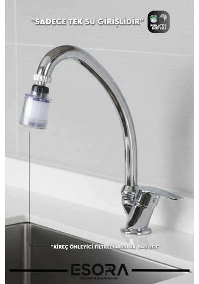 Krom Mermerden Tek Su Girişli Kireç Önleyici Filtreli Musluk Başlığı Lavabo Bataryası