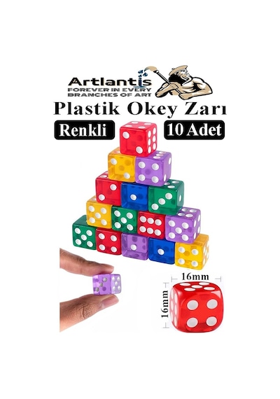 Okey Zarı 10 Adet Renkli Oyun Zarı Plastik Akrilik 16 Mm Şeffaf Zar Masa Oyunları Zarı Eğlence