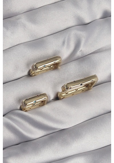 Pirinç Gold Renk Renkli Zirkon Taşlı Kare Model Küpe Seti Çok Renkli