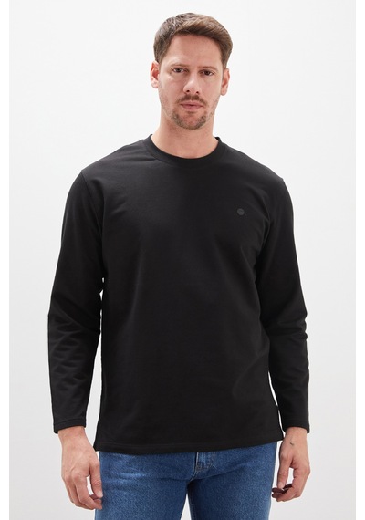 Fullamoda Baskılı Bisiklet Yaka Sweatshirt Siyah