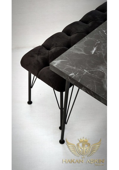 By Hakan Aşkın Metal Ayaklı 70x120cm Black Luxury Table & Bench Series 2024 Siyah