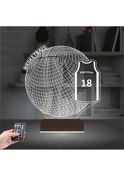 Luvivia Basketbol Topu Forma Kişiye Özel 3d Lamba - Masa Gece Lambası Şeffaf