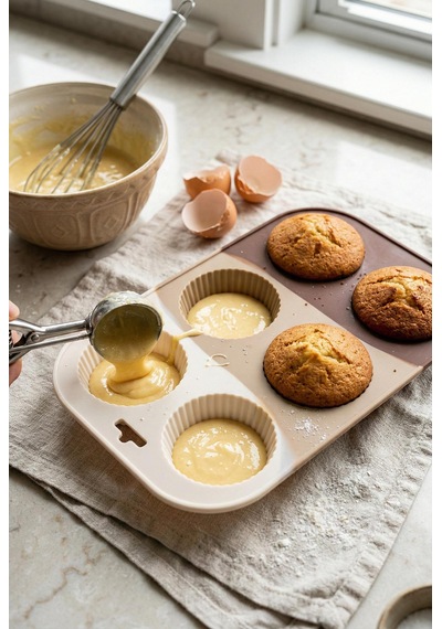 Kahve Rengi 6 Lı Silikon Kek Ve Çikolata Kalıbı & Muffin Kabı Pişirme Gereci 16x25 Cm Çr