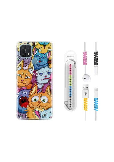 Oppo A15S Kılıf Kablo Koruyuculu Kediler 1723