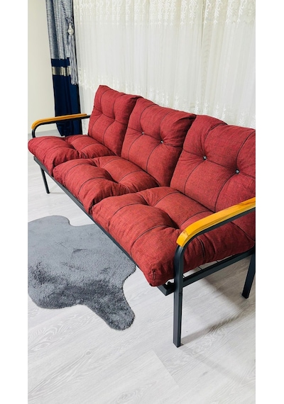 Madame Home Karanfil Balkon, Bahçe, Cafe - Metal Kanepe Koltuk Takımı 3 Lü Bordo
