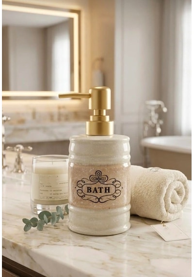 Artworks Bath Porselen Sıvı Sabunluk - Lüks Banyo Ve Mutfak Sabunluk 350 Ml Krem