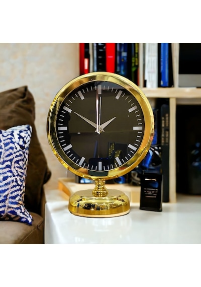 B1 Metal Ofis Salon Otel Masa Saati Parlak Gold