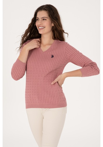 U.S. Polo Assn. Kadın Orkide V Yaka Basic Kazak 50313625-VR221
