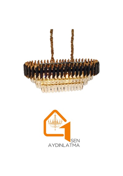 Koza Siyah 73x35 Cm'lik Kristal Taşlı Yemek Masası Lüks Avize - Yatak Odası - Salon - Mutfak - Hol Siyah