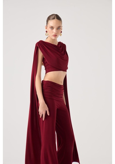 Holly Lolly Şal Detaylı Bluz Ve İspanyol Pantolonlu Finley Takım Bordo