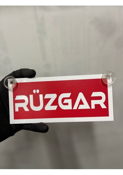 Kırmızı Renk Üzeri Beyaz Renk Rüzgar Yazılı Vantuzlu Cam Süsü