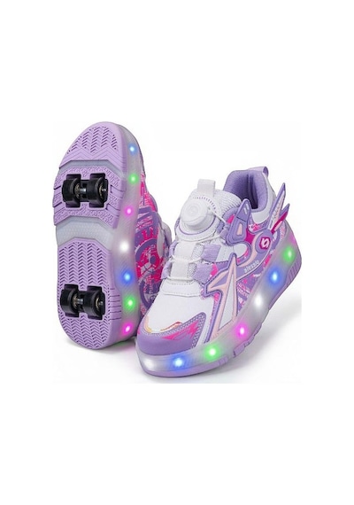 Patenli Işıklı Akıllı Bağcıklı Çocuk Sneaker Ayakkabı Lila 29-36