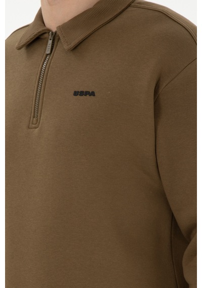 U.S. Polo Assn. Erkek Comfort Fit Yarım Fermuarlı Haki Basic Sweatshirt 50298265-VR027