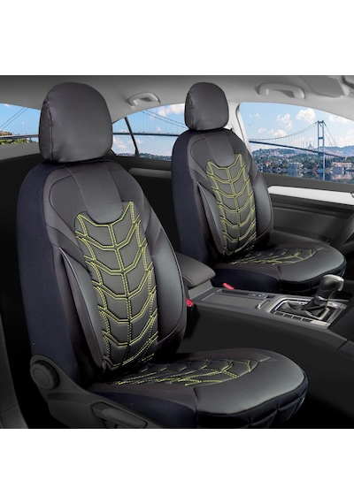 Audi A5 Serisi Lüx Deri Oto Koltuk Kılıfı Ön Arka Takım Classy Serisi Siyah Sarı
