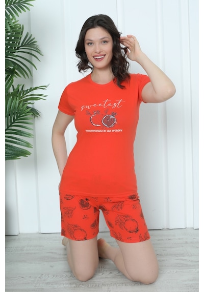 Wordex Mr 4300 Pamuklu Kısa Kollu Şortl Penye Takım Pijama Takımı Nar Desenli - Turuncu Wordex Mr 4300 Pamuklu Kısa Kollu Şortl Penye Takım Pijama Takımı Nar Desenli - Turuncu