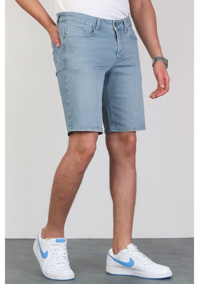 HLT Jeans Erkek Taşlamalı Rahat Kesim Likralı Esnek Mavi Jean Denim Kot Şort 001