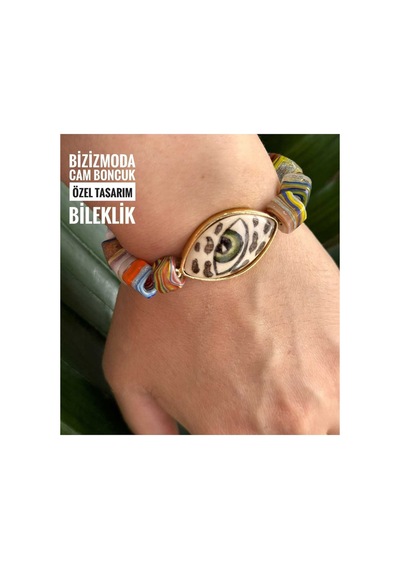Seramik Cam Boncuk Bileklik El Yapımı Seramik Göz Bileklik Yeşil