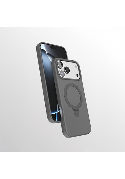 Apple Uyumlu iPhone 17 Pro Max Kılıf M-safe Şarj Özellikli Standlı Zore Samara Kapak Titanyum-gri