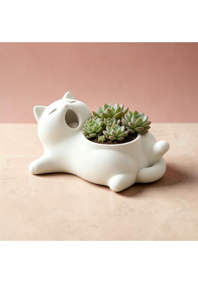 Dekoratif Kedi Saksı Sevimli Sukulent Ve Kaktüs Saksısı 111x138x55 Mm