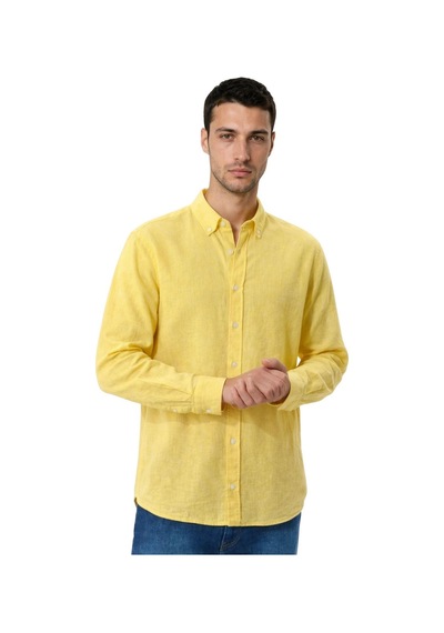 Arma Ar-ma Erkek Keten Gömlek Baskisiz Basic Düğme Kapamali Cepsiz Uzun Kollu Gömlek Dokuma Kumaş Regular Fit %60 Pamuk %40 Keten Y31485118102 Sarı-s1