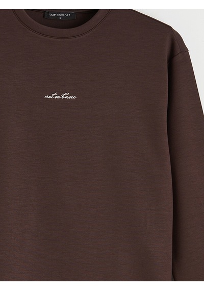 Lcw Comfort Kahverengi Bisiklet Yaka Baskılı Soft Touch Kadın Sweatshirt