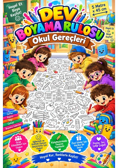 Okul Gereçleri Boyama Rulosu 5 Metre Çocuklar İçin Dev Boyama Kağıdı 45 5 Metre Okula Dönüş - 808528384