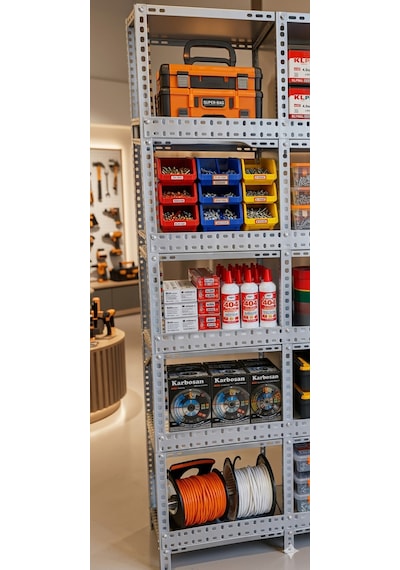 Çelik Raf 5 Katlı 43x93x200 Cm 5 Gözlü Hırdavat Rafı, Depo Rafı, Arşiv Rafı, Kiler Rafı Galvaniz