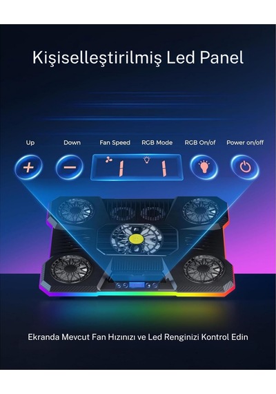 9 Fanlı Laptop Soğutucu 2400 Rpm Ultra Güçlü Fan 13-19 İnç Laptoplar İle Uyumlu 8 Kademe Yükseklik