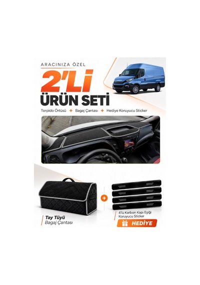 E-biz Iveco Daıly 2015-2021 Uyumlu Torpido Örtüsü + Tay Tüyü Bagaj Çantası - Siyah-gri - Iv002