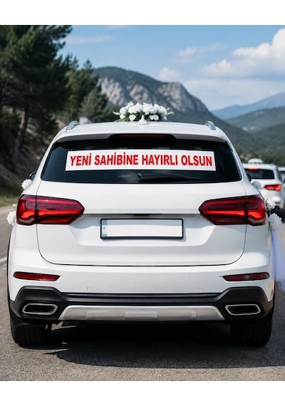 Yeni Sahibine Hayırlı Olsun Araba Arkası Yazısı 100 15 Cm Beyaz