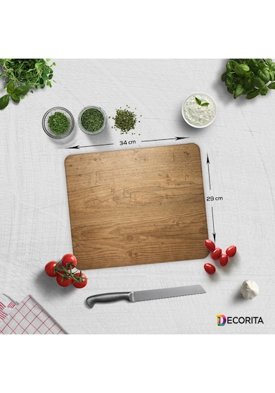 Decorita Cam Kesme Tahtası Cam Kesme Tablası Retro Ahşap Görünümlü 29 x 34 CM
