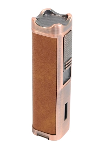 Parmida 3 Torch Pürmüz Sehpalı Gövdesi Deri Bronz Metal Puro Çakmağı - Tr9530
