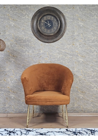 Zafir Tekli Teddy Gold Kaplama Telli Ayak Çay Seti Koltuk Tekli Berjer , Balkon, Salon, Ofis Kiremit
