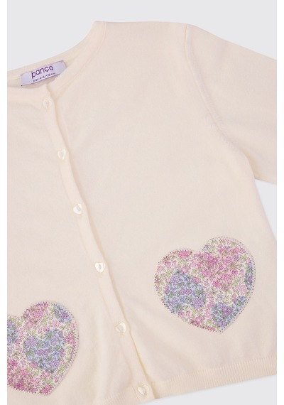 Panço Liberty Kumaş Kız Çocuk Çiçek Desenli Triko Hırka Krem 5621GK82003