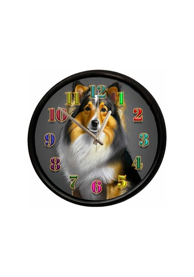 Collie Köpek Tasarımlı Dekoratif Duvar Saati 28 Cm Sessiz Mekanizma Çok Renkli