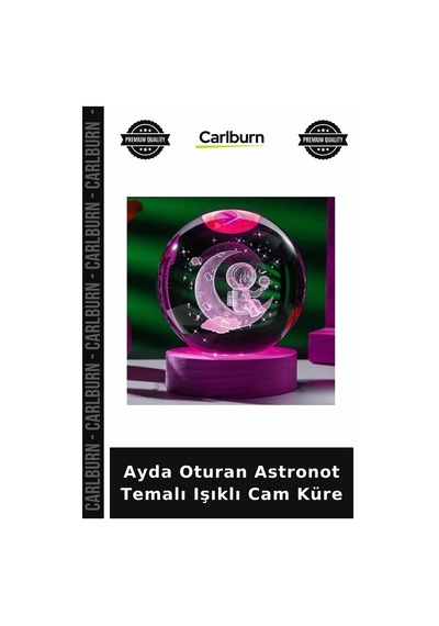 Ayda Oturan Astronot Temalı Işıklı Cam Küre Hediyelik Eşya Çalışma Masası Gece Lambası Diğer