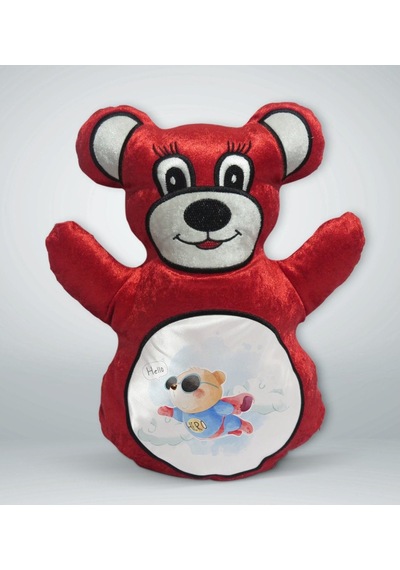 Bk Gift Süper Ayıcık Tasarımlı Kırmızı Ayıcık Yastık-1