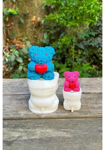 Rufus Concept Teddy Bear Gül Dokulu Büyük Ve Küçük İki Adet Silikon Mum Kalıp Seti