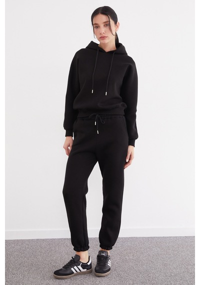 Fullamoda 3 İplik Basic Kapüşonlu Jogger Eşofman Takımı Siyah