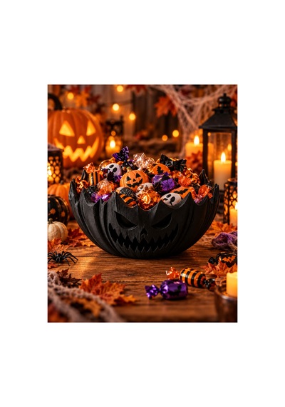 Halloween Balkabağı Kase Şekerlik - Cadılar Bayramı Dekoratif Şeker Kasesi Siyah Siyah
