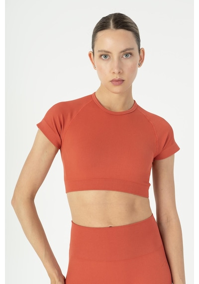 Maraton Slimfit Kadın Bisiklet Yaka Kiremit Crop Top Kiremit