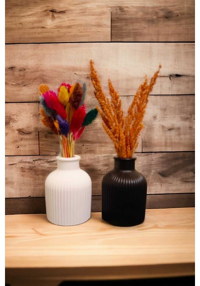 Bernami Mum Pinterest Dekoratif Minimal Pampas Siyah Beyaz 2'li Çizgili Vazo Çiçekler Dahil Değildir Diğer