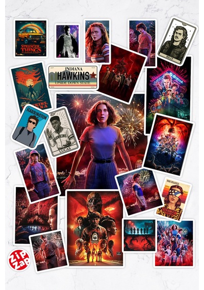 Stranger Things No 2 Dizi Telefon Laptop Bullet Journal Yapışkanlı Folyo Sticker Paketi 21 Adet Çok Renkli